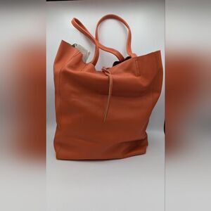Orange Leather Tote Bag